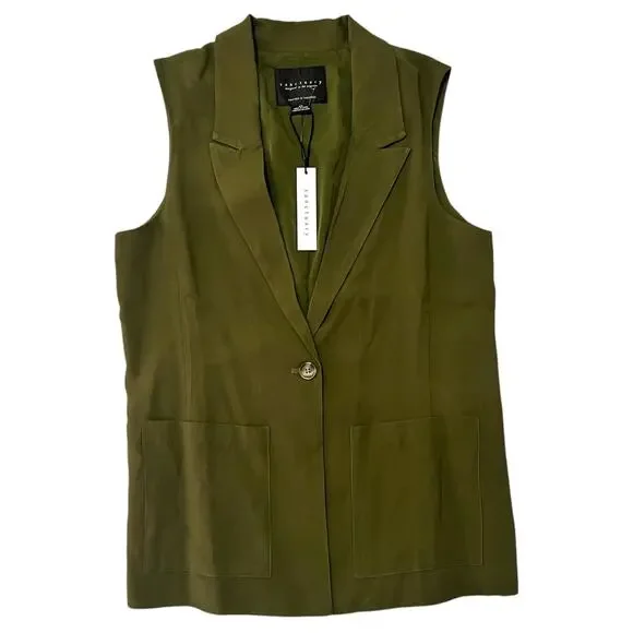 Sanctuary X-SMALL/2 Olive One-Button Notched Lapel Two Front Pocket Vest - Picture 7 of 12